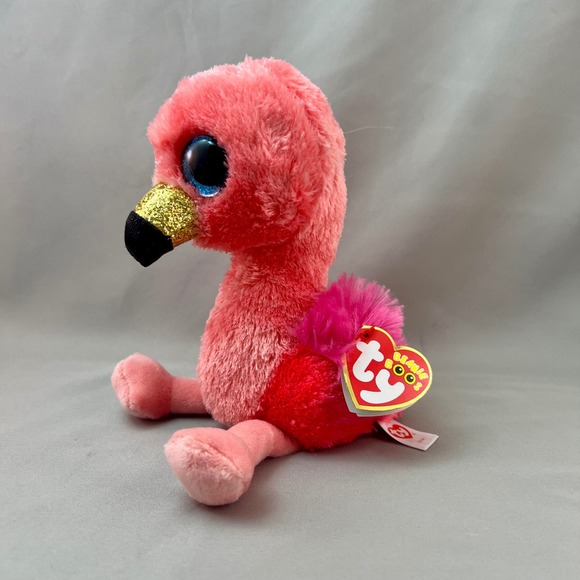 Ty Beanie Boos Gilda Flamingo Small Pink Excellent Glitter Eyes Sparkle Beak - Picture 2 of 14